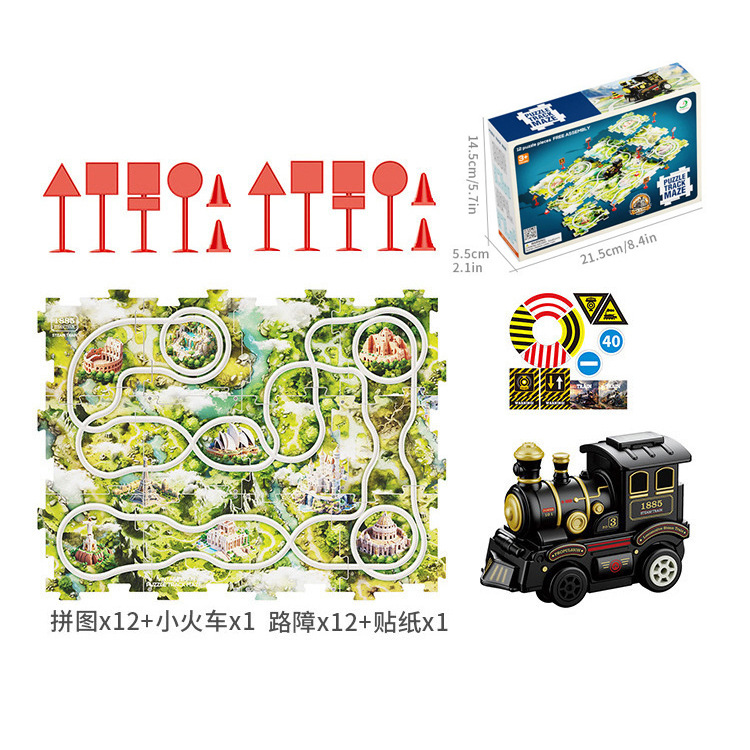 Niños plástico multi-funcional rompecabezas eléctrico coche de ferrocarril mini Road sign rompecabezas ensamblado juguete traje fábrica al por mayor