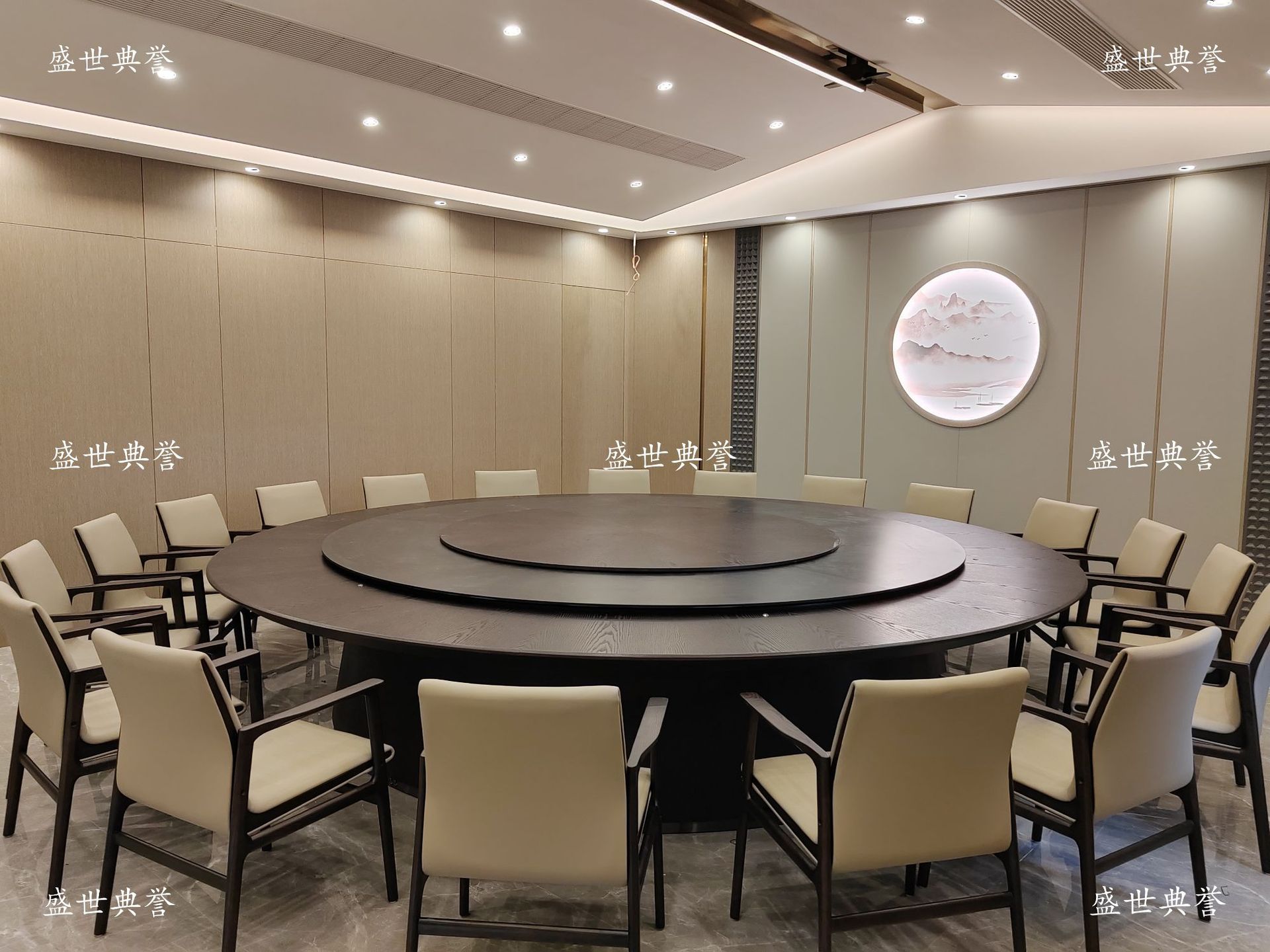 Zaozhuang hotel comedor muebles centro de convenciones caja de madera sólida mesa de comedor eléctrica silla club 20 personas mesa redonda eléctrica grande pic 14