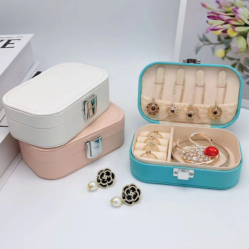 Caja de almacenamiento de joyas simple Versión coreana de pendientes portátiles collar anillo maquillaje a presión caja de joyería al por mayor transfronteriza