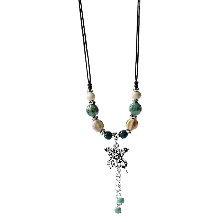 New Chinese Long Tassel Necklace Women's Antique High-end Butterfly Pendant Woolen Chain Niche Vintage All-match Accessories