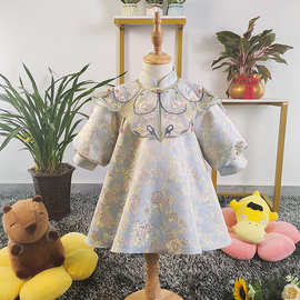 周岁礼服女宝宝长袖唐装抓周宴女童中式国风一岁生日公主裙春春款