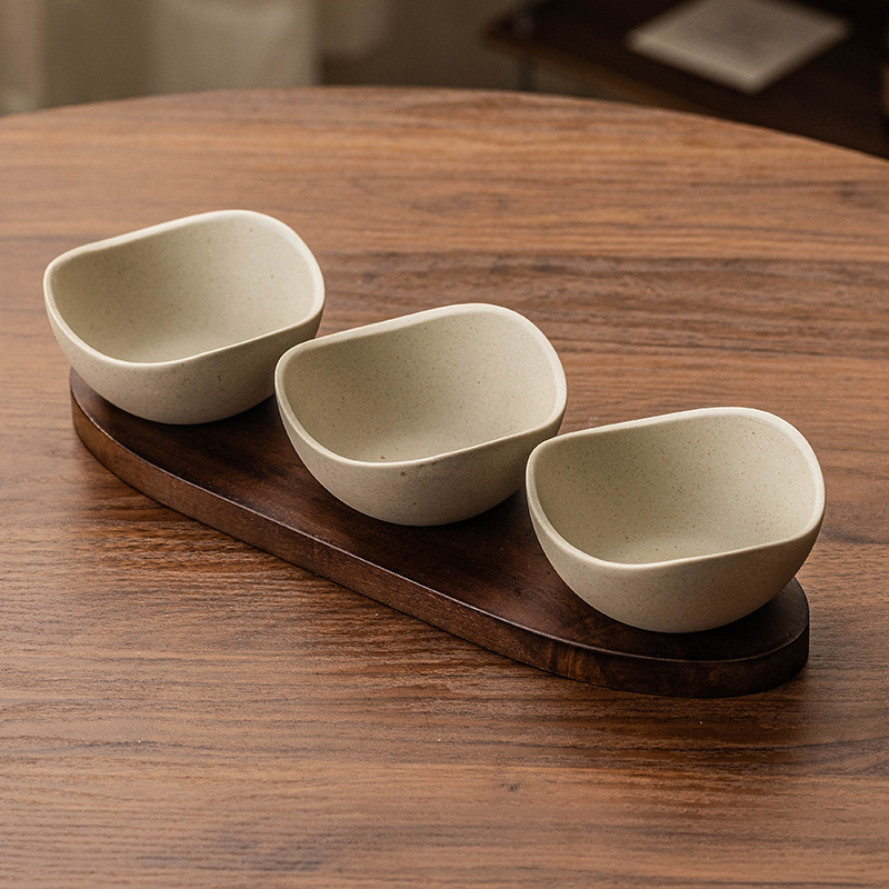 中古风粗陶小吃碟干果盘家用客厅茶几茶点坚果糖果零食陶瓷水果盘|undefined
