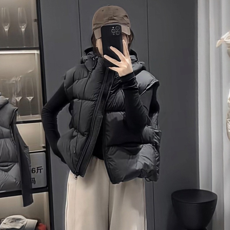 Down Cotton Vest Women's Short Hooded Winter New 2025 Loose High-End Small Vest Vest Jacket