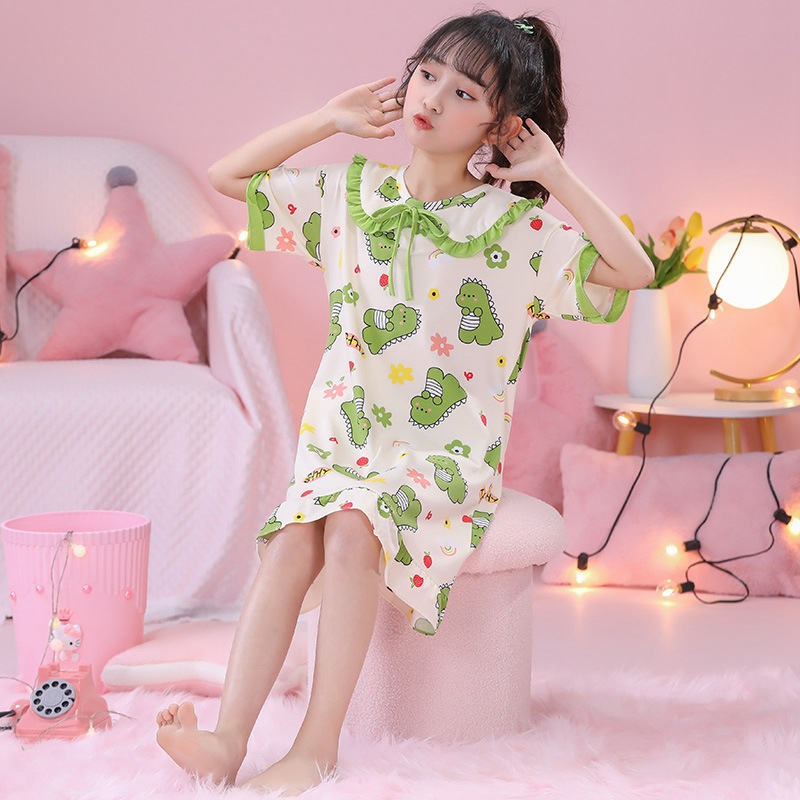 东南亚儿童睡衣女童睡裙短袖夏季薄款女孩公主中大童家居服外贸