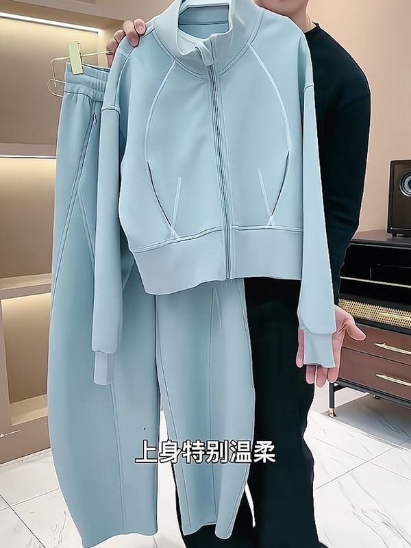 简约大方休闲运动套装女2025秋新款欧货蓝色外套上衣阔腿裤两件套|undefined