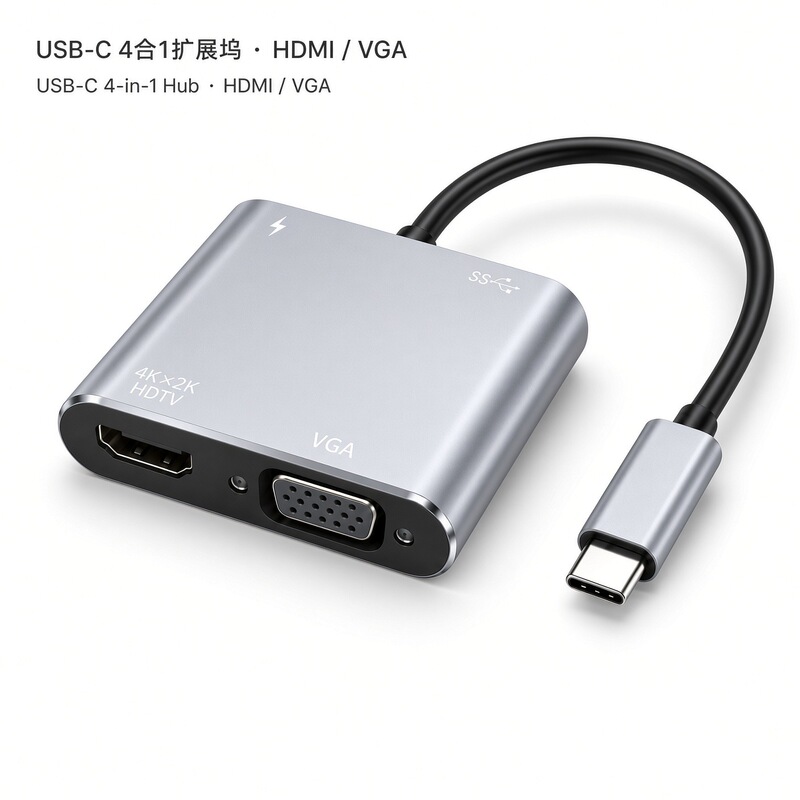 Type-C to Hdtv+Vga Monitor Cable Book Converter Laptop Cross-Border Four-In-One Docking Station Type-C to Hdtv+Vga Monitor Cable Book Converter Laptop Cross-Border Four-In-One Docking Station