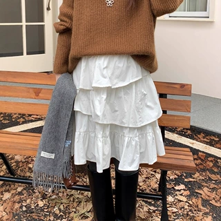 薇颂服饰不规则设计感蛋糕短裙2026春季新款韩系高腰白色半身裙女