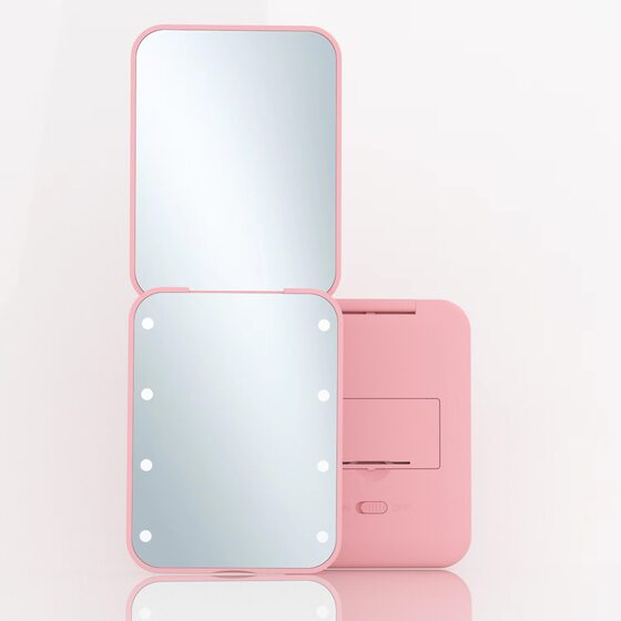 Amazon LED makeup mirror battery 2 times magnifying double-sided mirror gift mirror portable handheld folding small mirror