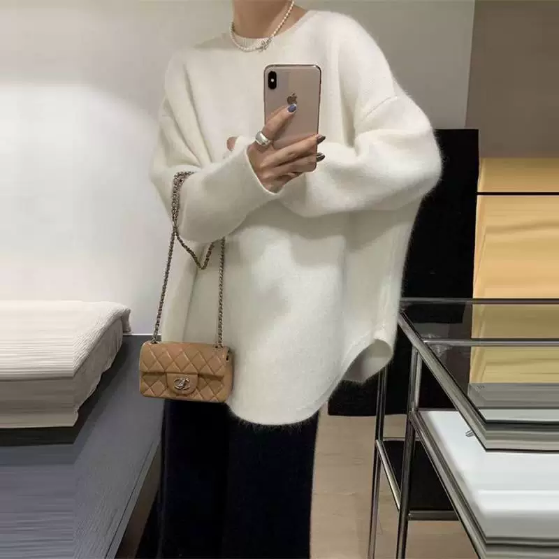 Свитер средней и длинной одежды для женщин нежный и ленивый осенью и зимой