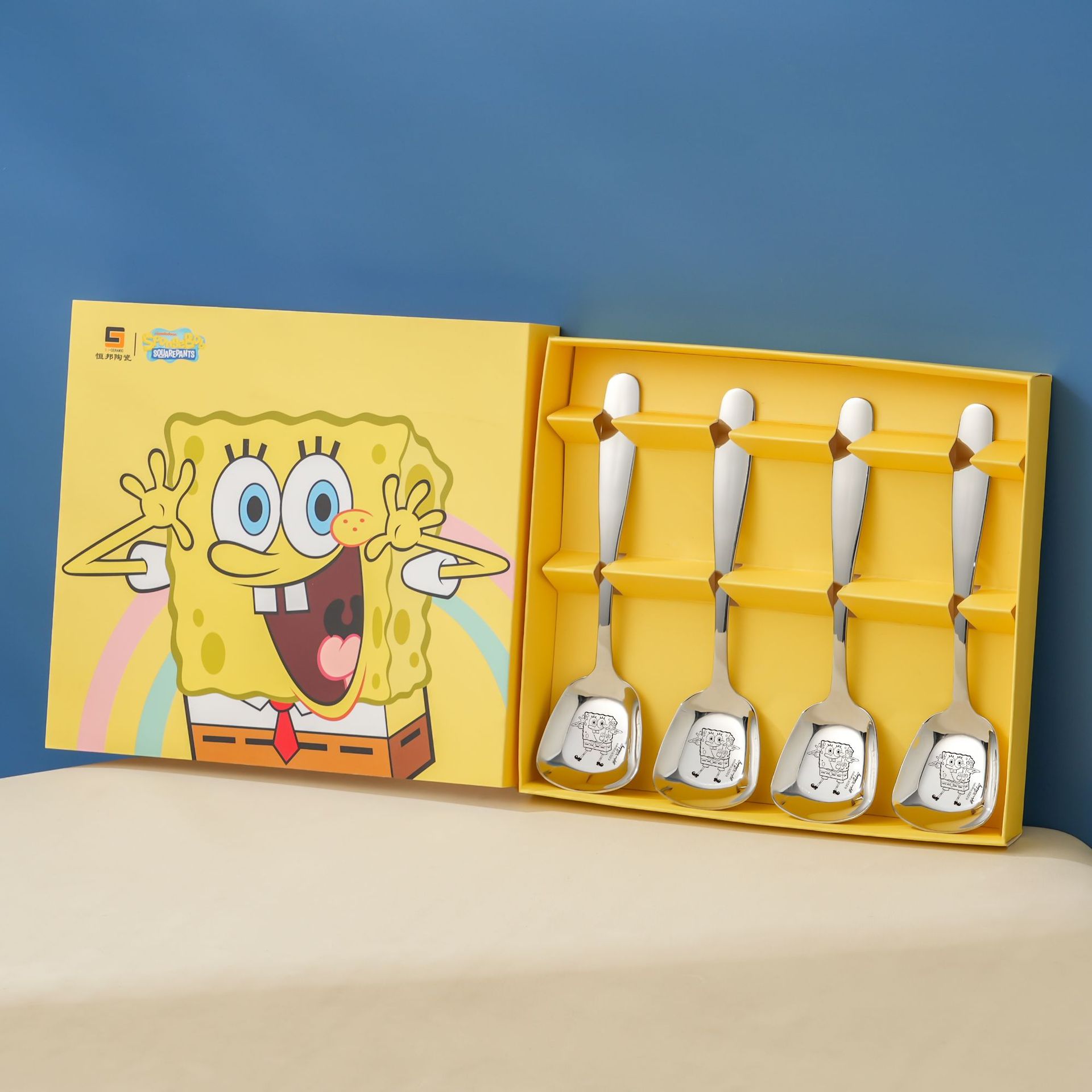 Bob Esponja 304 acero inoxidable cucharas infantiles cucharas de dibujos animados encantadores cucharas de bebés caseros de alto valor de cara cubiertos