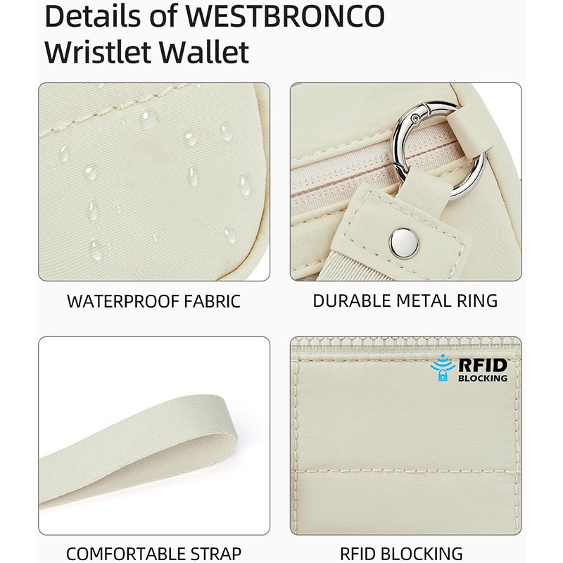 Amazon nueva pulsera de damas billetera de nylon acolchada con 3 cremallera que contiene bolsas de tarjetas de viaje antirrobo