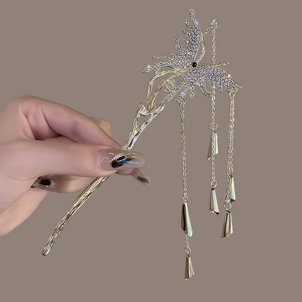F0542 butterfly wind chime tassel hairpin gold