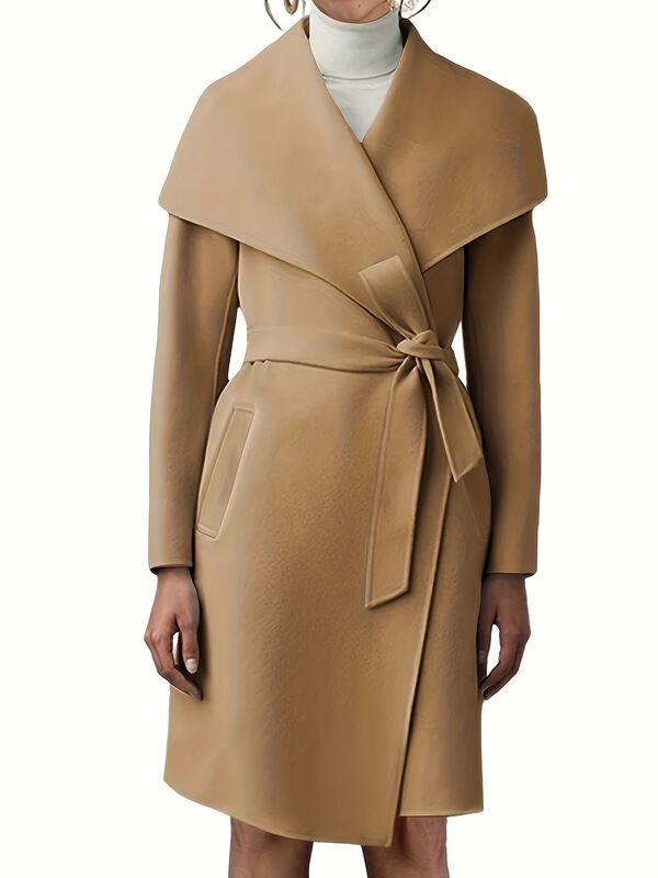 U 63046 Long Camel Double Breasted Wool Coat Camel-Colored Double-Sided Wool Coat