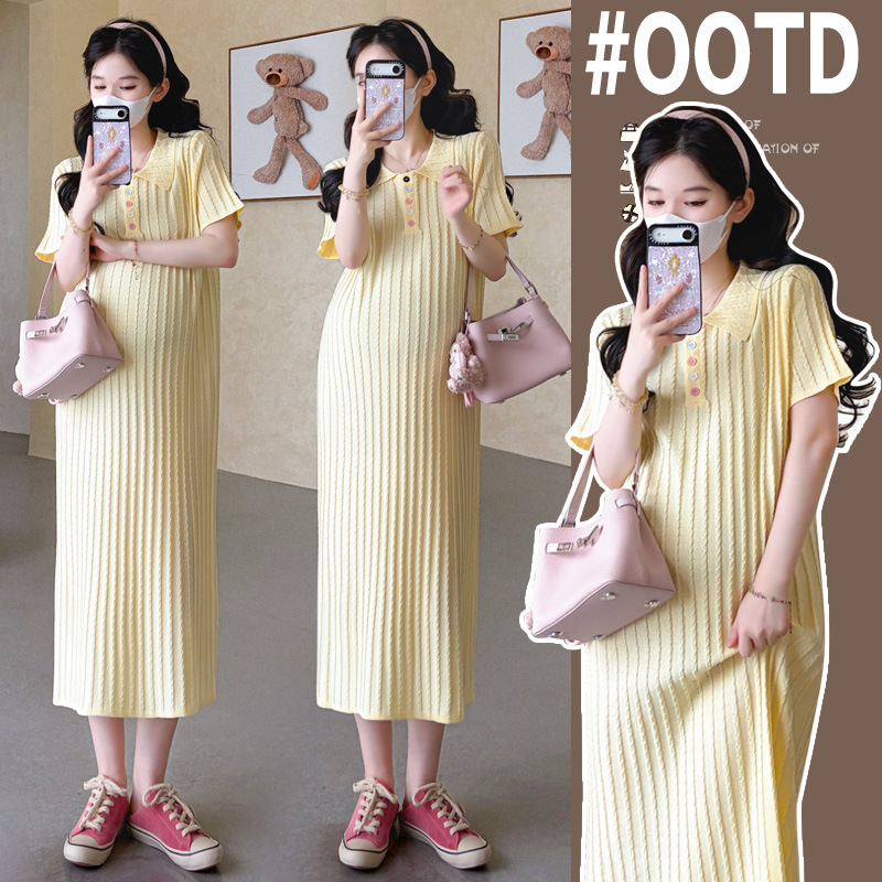 Beautiful Dresses for Pregnant Women, Summer Knitted Thin Styles, Trendy New Dresses for Moms, Large Size, Stylish, Casual, Age-Reducing Maternity Wear