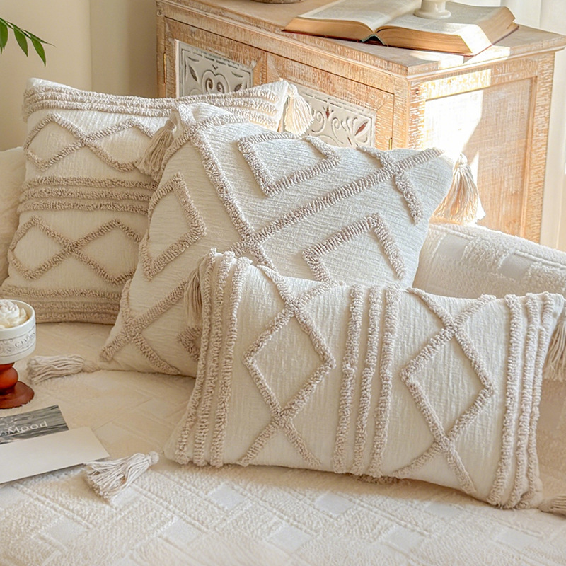 Bohemia retro almohada blanca marroquí sala de estar sofá almohada funda de cama de lujo ligero francés almohada