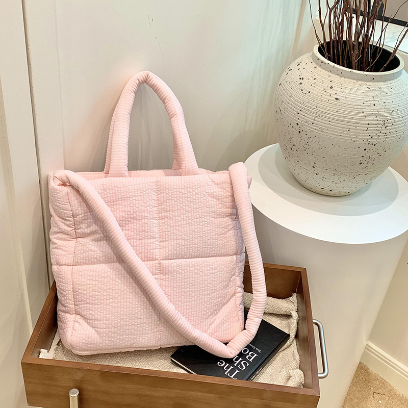 Bolso Tote de textura de alta calidad, bolso de algodón de nailon, bolso de mensajero de un solo hombro de gran capacidad, bolso de tela a cuadros suave, bolso de plumas