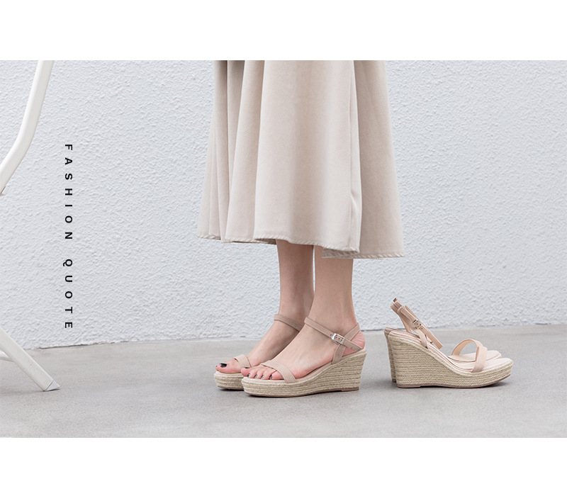 Sandal nữ quai ngang hở mũi gót cao 7 cm đế rơm — Màu đen chi tiết 6