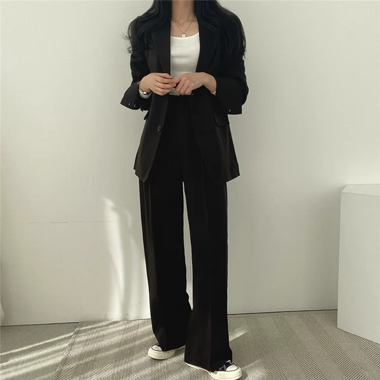 Комплект из штанов для отдыха, корейский стиль, женские брюки wide-leg и куртка, многоцветный, размеры S–XXXL