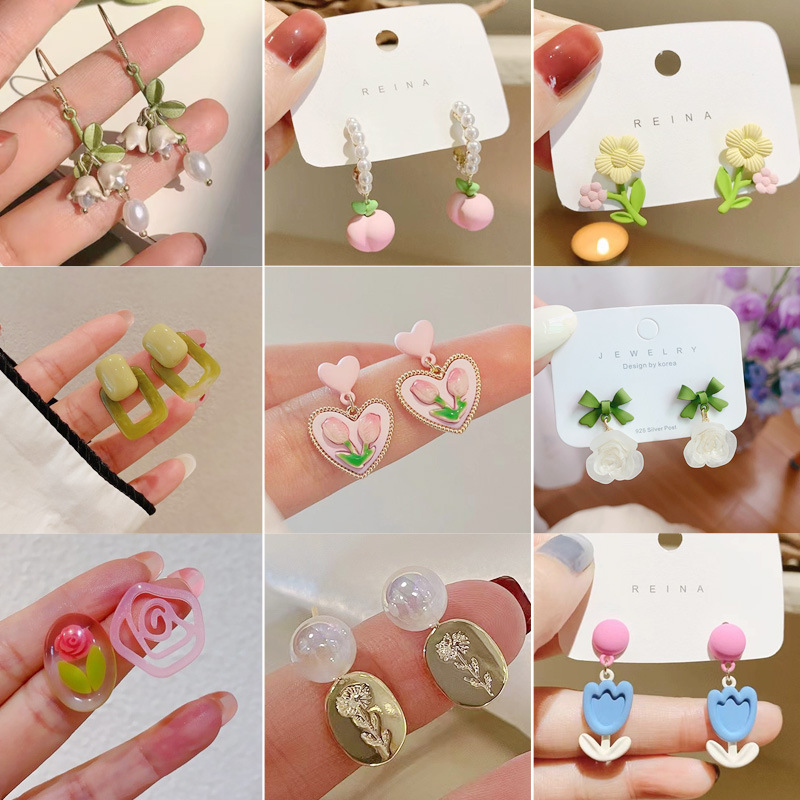 japanese and korean-style light luxury flower earrings ins classic style design tea series girly sweet earrings earrings