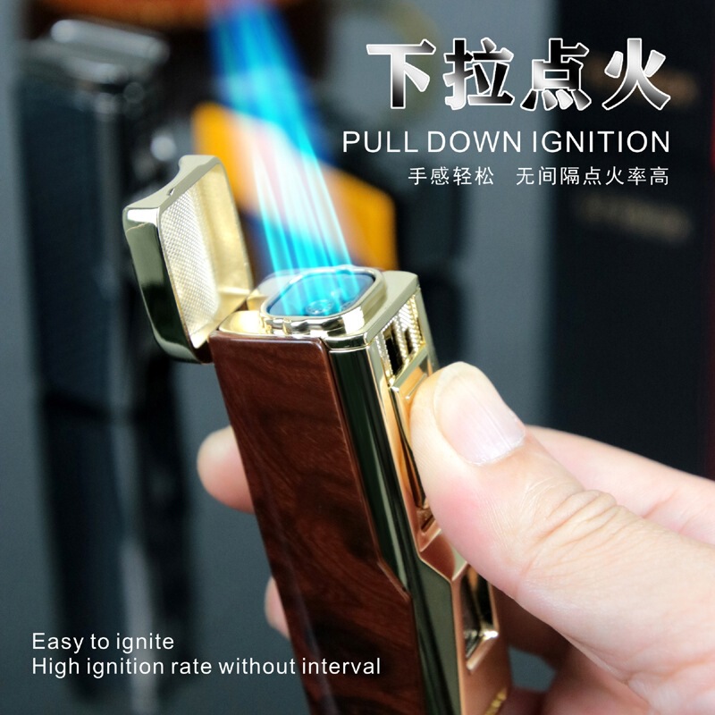 QD116 four fire direct punch large fire inflatable windproof lighter point cigar with cigar cutter cigar holder gift box