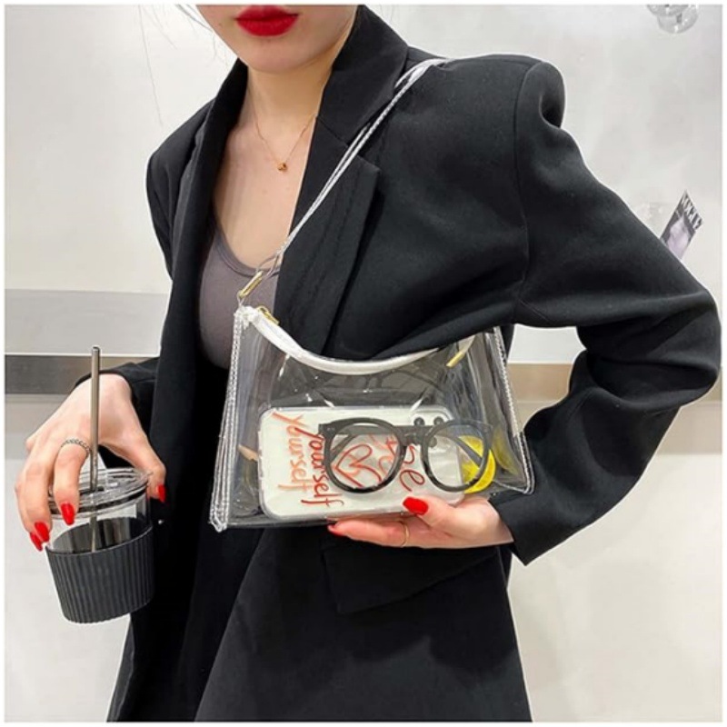 现货透明果冻包新款新月包PVC腋下包网红洋气糖果色女包法棍包