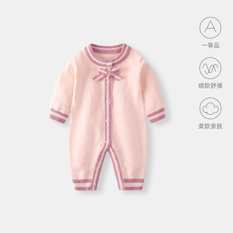 婴儿衣服连体衣秋装小月龄女宝宝满月百天针织毛线哈衣外出服爬服|undefined