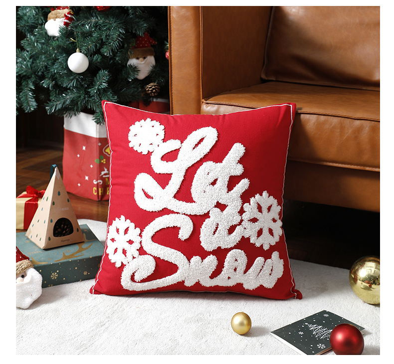 Federa natalizia in puro cotone ricamato Fodera per cuscino natalizio per divano cartone animato alce fiocco di neve Federa natalizia_voghion.com