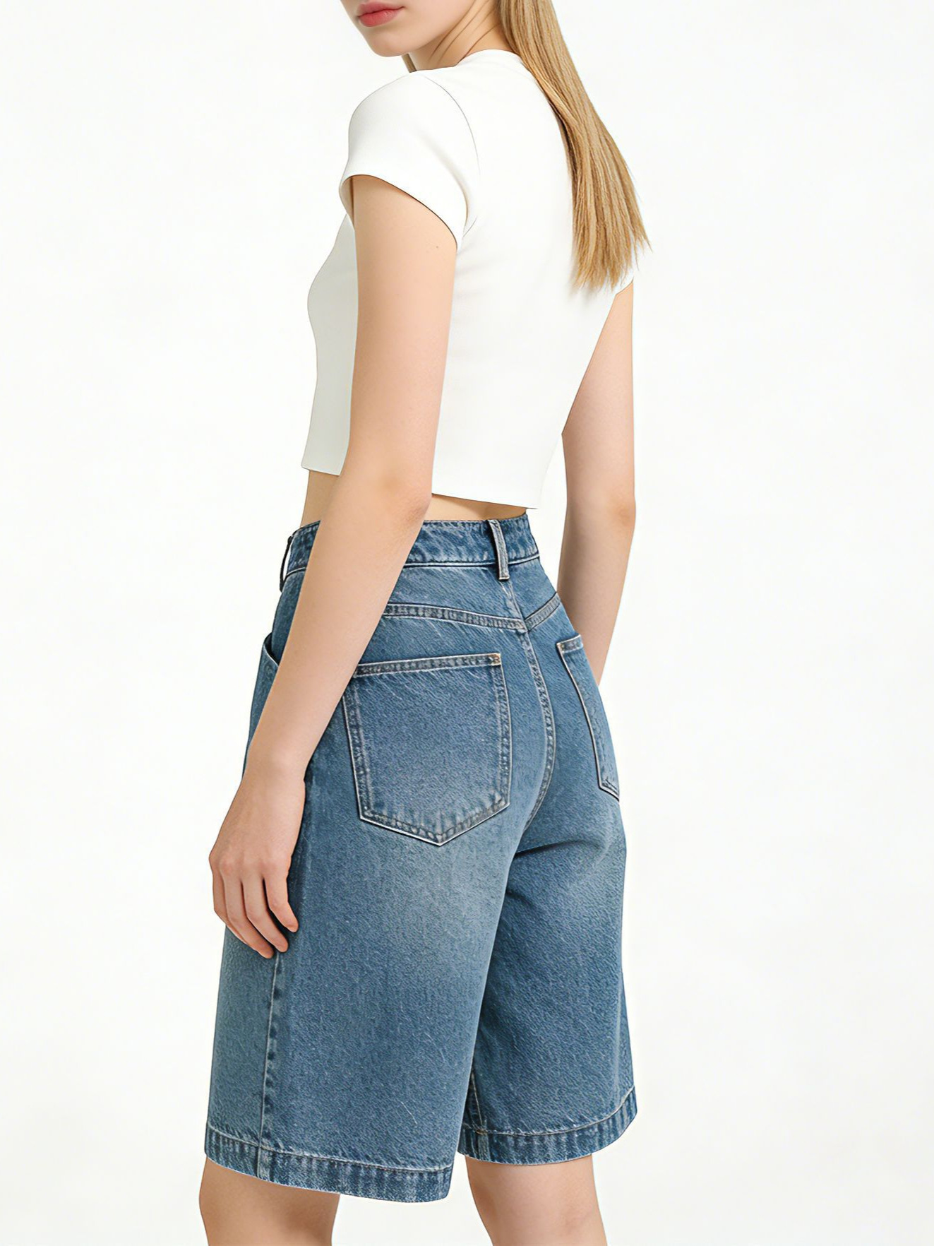 Quần short jean nam ống rộng dáng suông, cạp cao, phong cách đường phố Mỹ — xanh lam