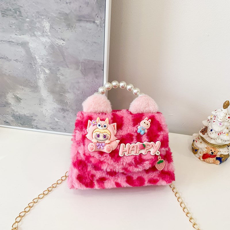 Nuevo leopardo arco bolso infantil peluche princesa de dibujos animados chica bolso de perlas bolso de hombro monedero