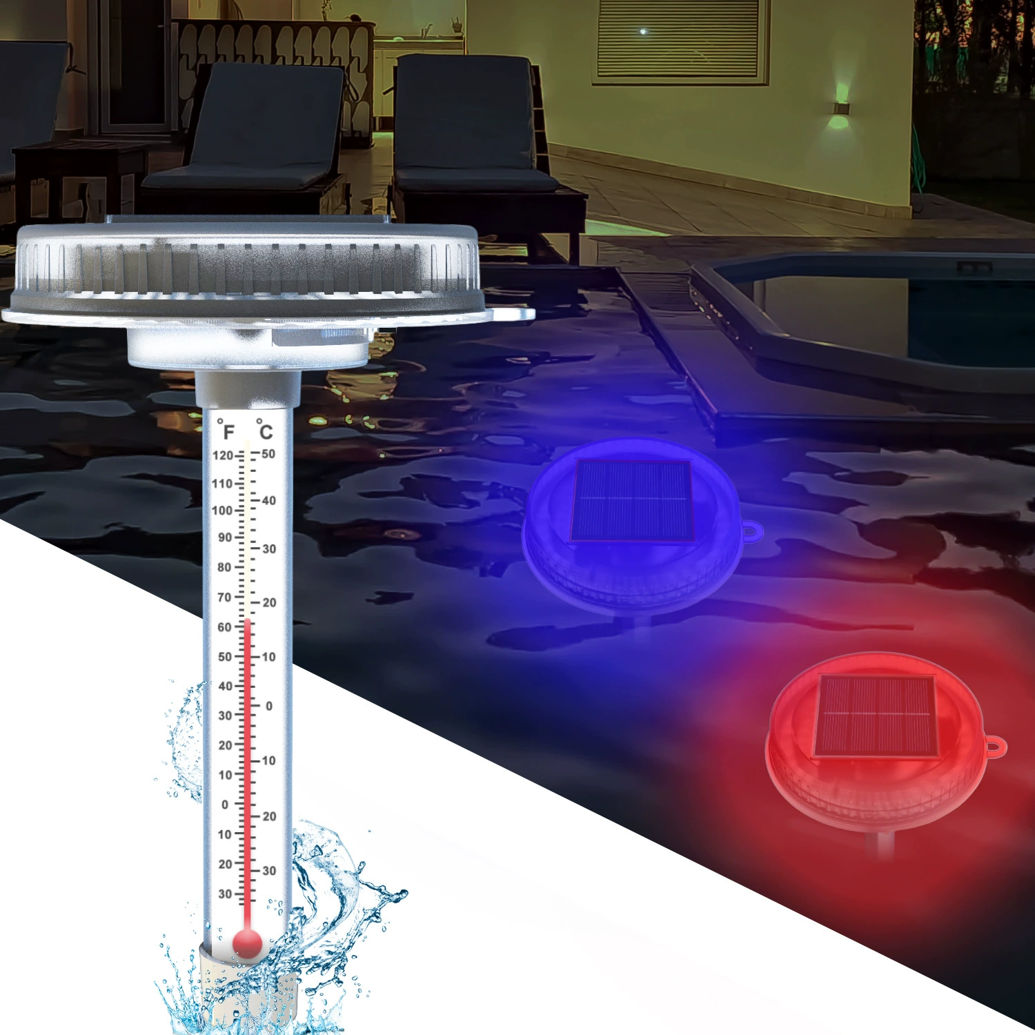 Бассейн термометр Трансграничный TEMU Летняя солнечная красочная светоизлучающая термометр бассейн ванна плавающий водяной термометр