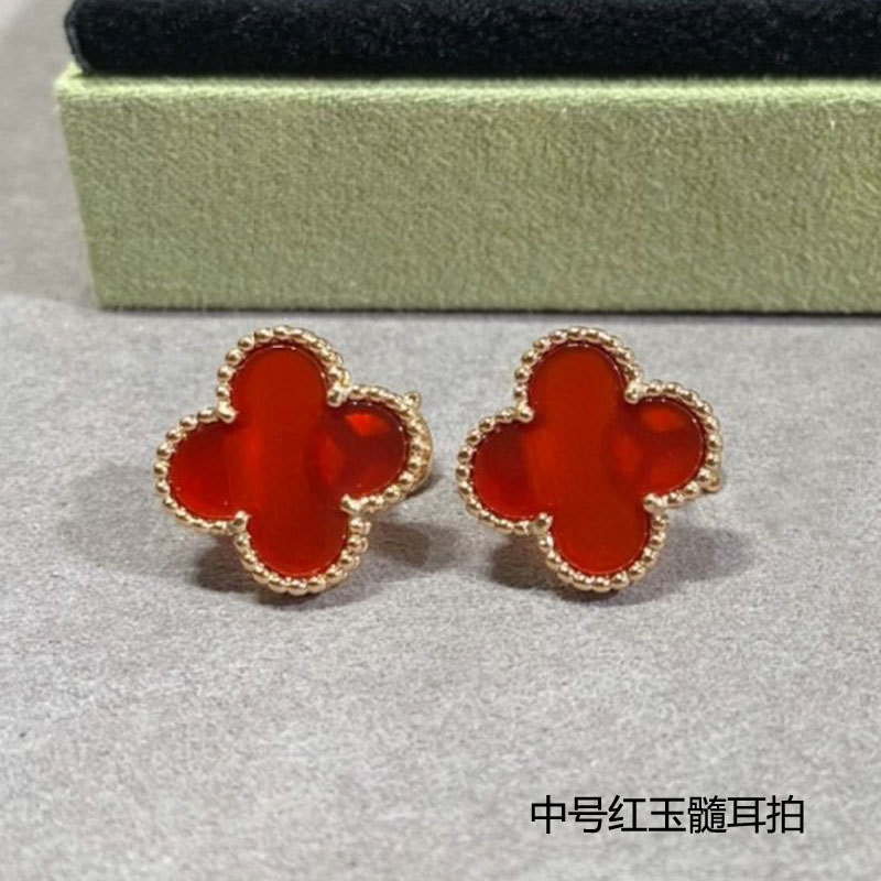 梵家高版本925银四叶草耳钉女18k玫瑰金耳环气质玛瑙纯银节日礼物|undefined