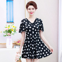 分体泳衣女士保守遮肚胖妈妈装中老年宽松温泉大码泳衣飘尔舒2138