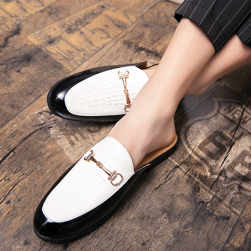 Fashion Men's Closed-Toe Autumn New Soft Sole Backless Lazy Leather Shoes British Style Large Size Half Slippers Sandals_vogvips.com