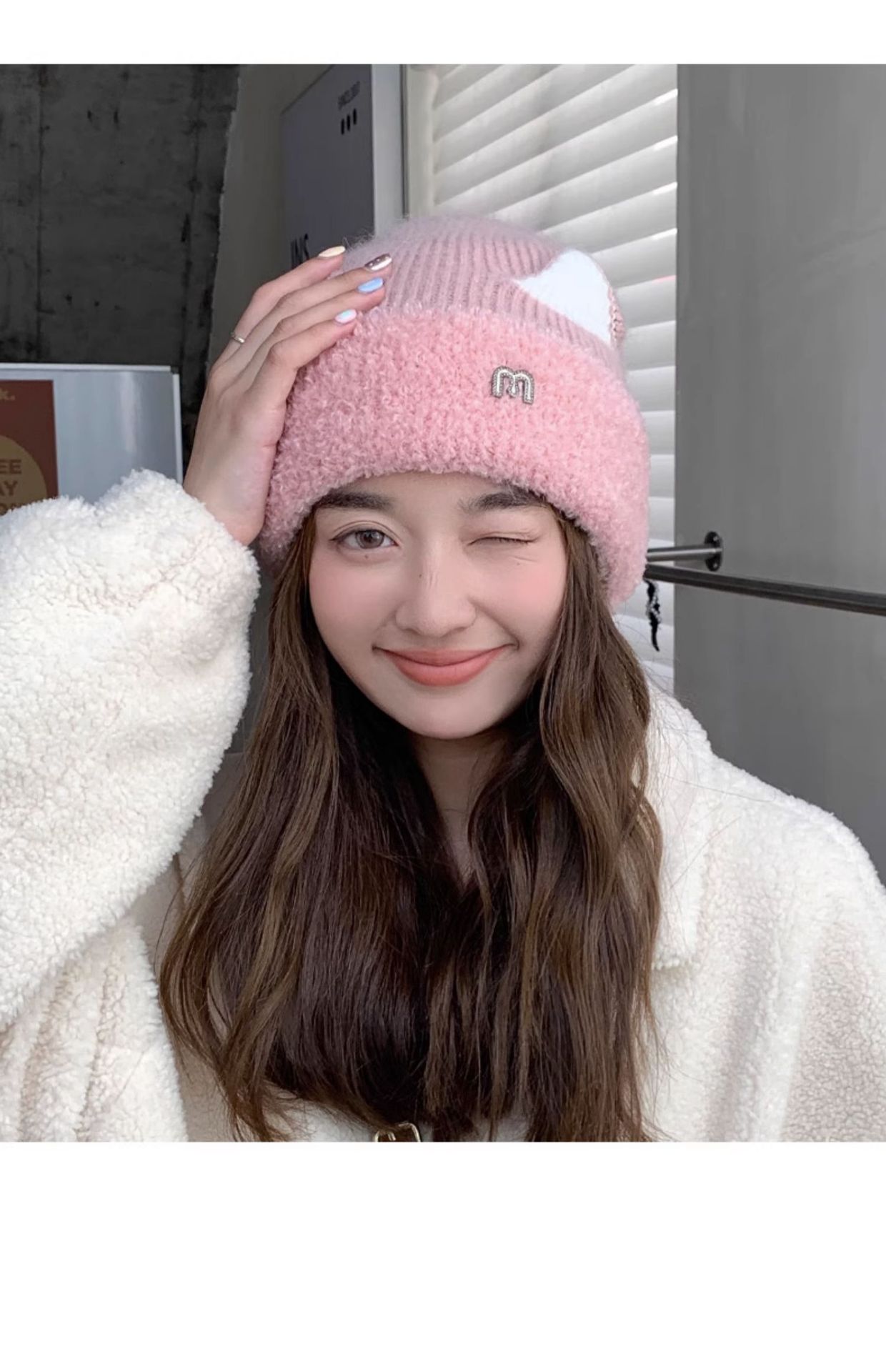 Winterpullover für Damen von M Label: Niedlicher Katzenpullover aus vielseitigem Fleece, warm gestrickt, mit Ohrenschutz und Kälteschutzmütze_voghion.com