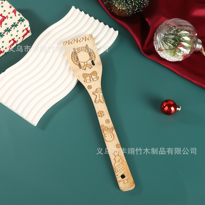 跨境木勺激光雕刻圣诞餐具厨房用具烹饪铲子竹制日用餐厨铲子厨具|undefined
