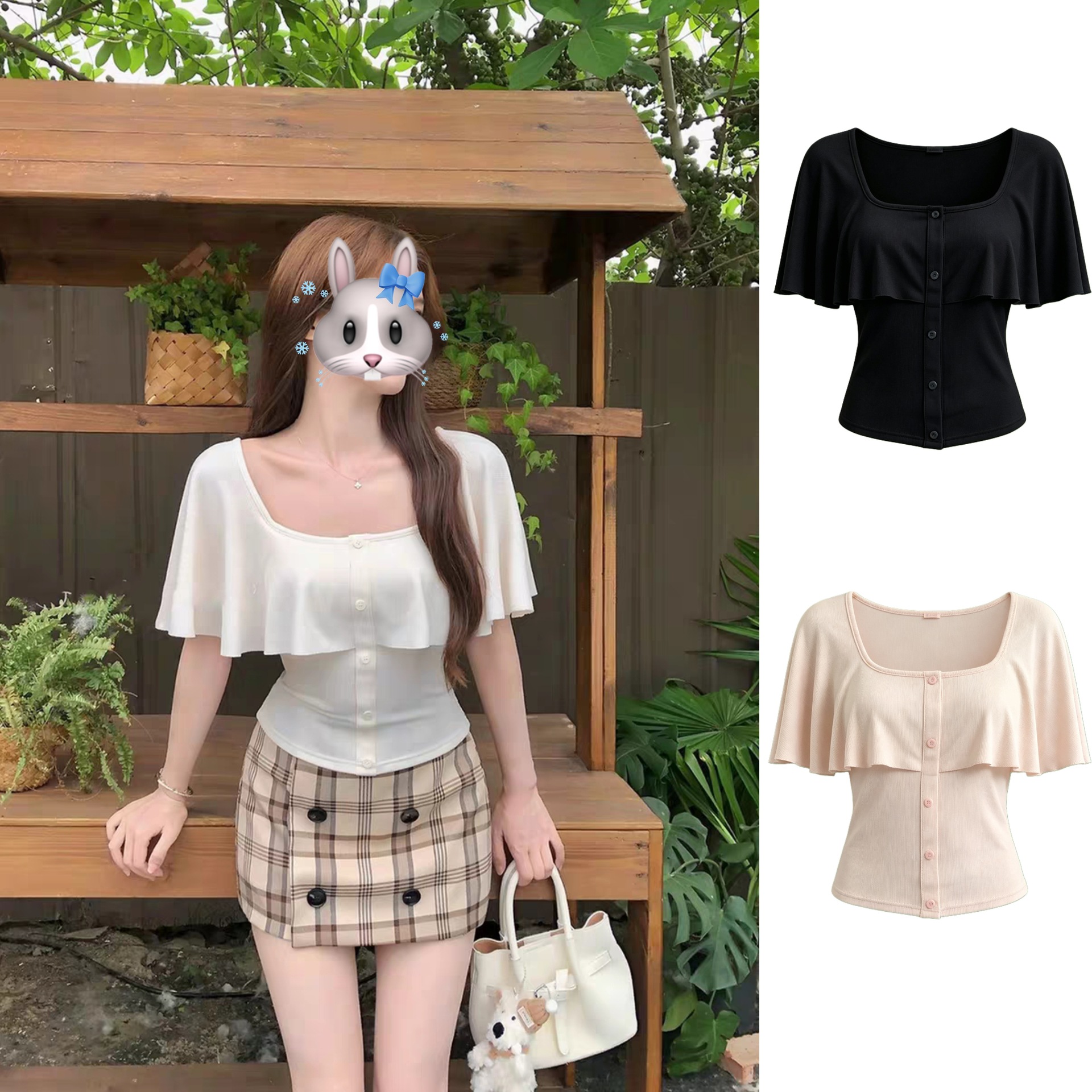 (Multiple ways to wear) French-style pure and sexy ruffled short-sleeved top for women, slimming, gentle and sexy, off-the-shoulder style, perfect for summer.