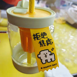 水杯玻璃杯高颜值INS风新款办公大容量茶水分离吸管杯子花茶杯