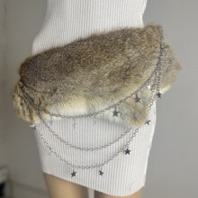欧美跨境真兔毛腰带嘻哈朋克五角星腰链装饰时尚百搭多层金属辣妹