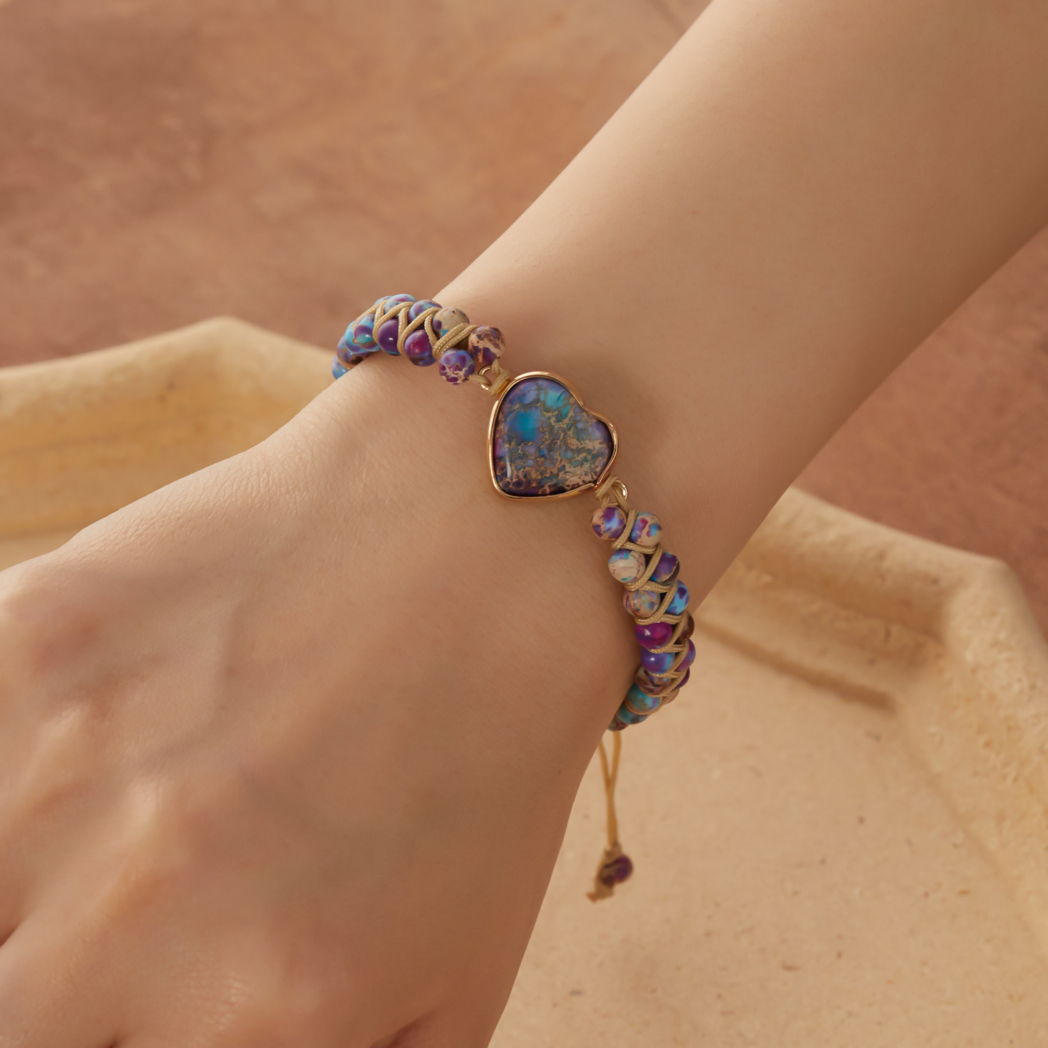 Fashion Heart Shape Stone Knitting Unisex Bracelets 1 Piece