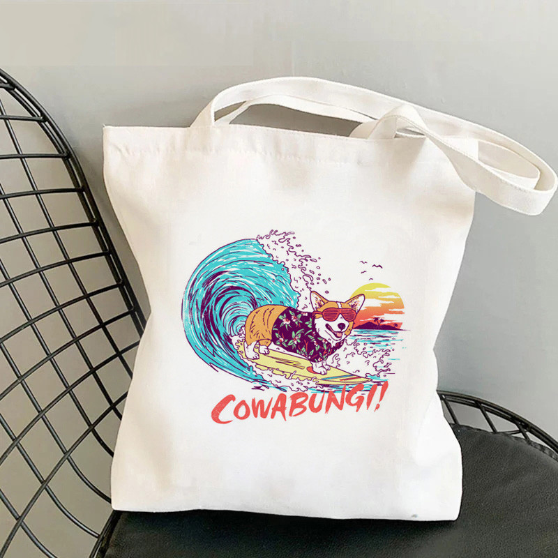 Cute Corgi Corgi Perro Perro Perro Impresión Canvas Bolsa de hombro Bolsa de mano de estudiantes en stock