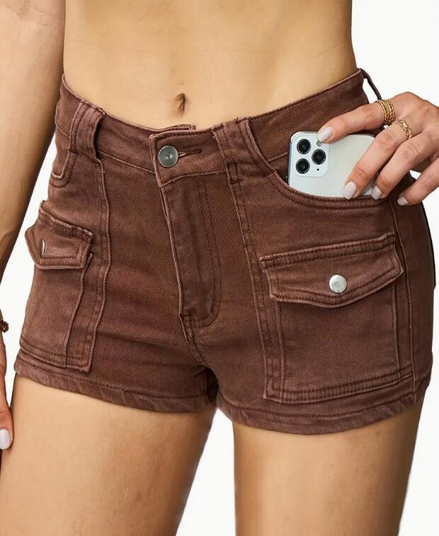 Women's Stretch Denim Shorts Solid Colour Street Style Shorts_voghion.com