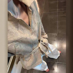 秋冬新款气质高级感时尚时髦洋气独特漂亮掐腰卡其色亚麻短外套女