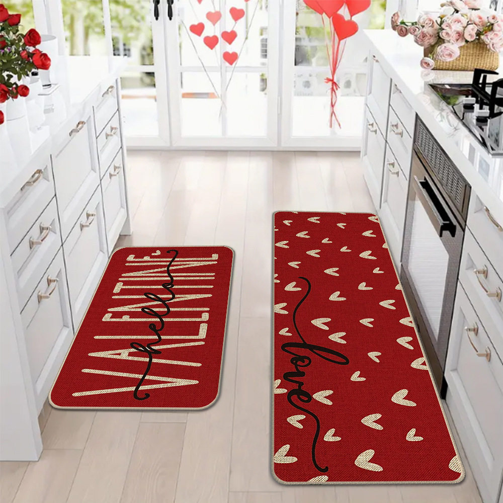 Amazon día de San Valentín alfombra de piso de cocina doméstica dos piezas conjuntos de alfombra de piso resistente a la suciedad y alfombra de puerta de entrada
