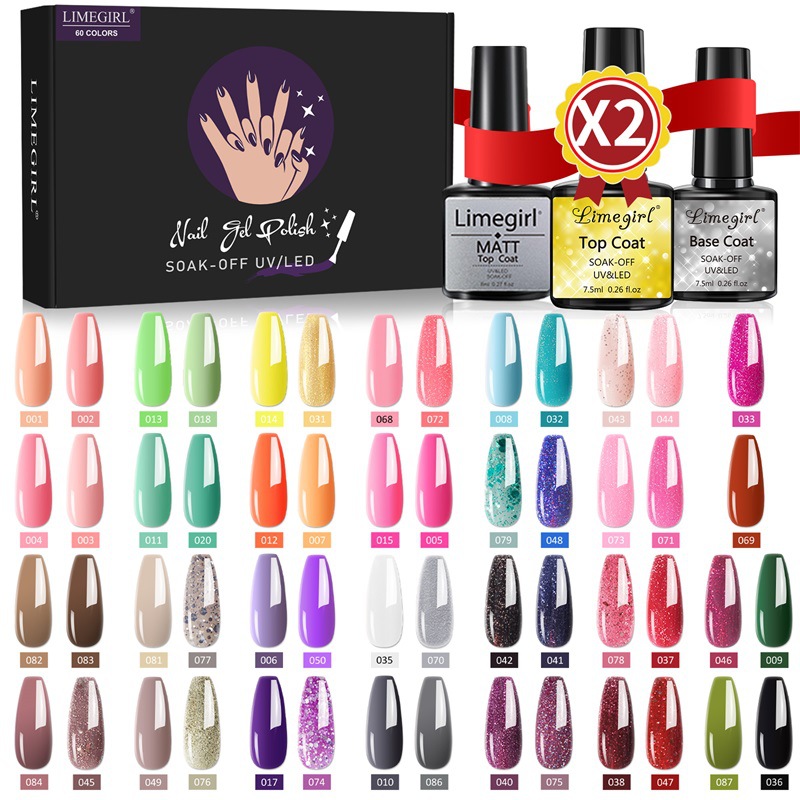 Amazon-Juego de pegamento funcional para manicura, 60 colores, pegamento de fototerapia extraíble, sello sin lavado, pegamento de base de sello esmerilado