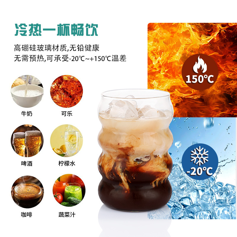 跨境亚马逊热销高硼硅玻璃杯耐高温带吸管咖啡可乐杯ins便携水杯|undefined