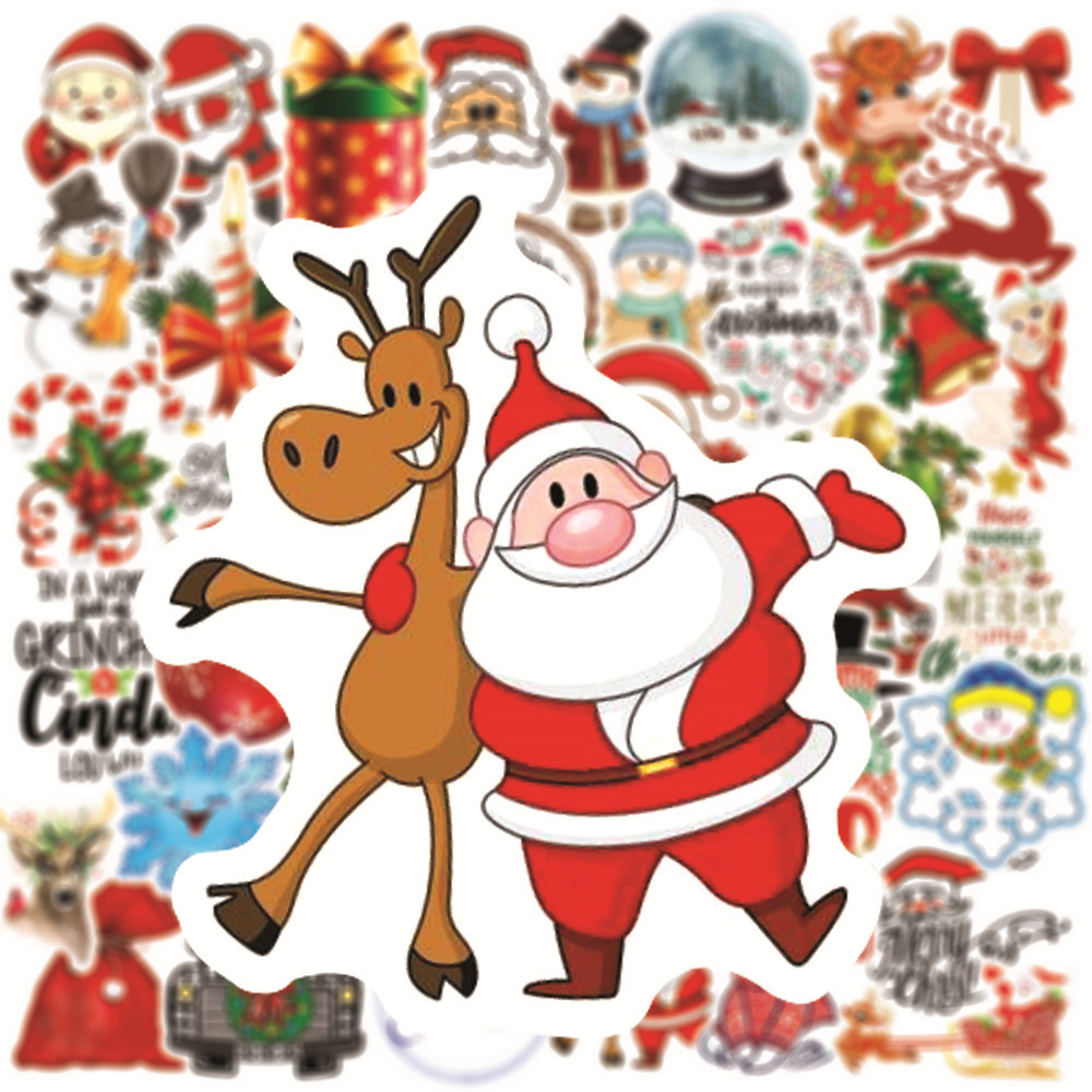 Pegatinas Decorativas De Dibujos Animados Bonitos Navidad Santa Claus Graffiti Colorido 50pcs display picture 3