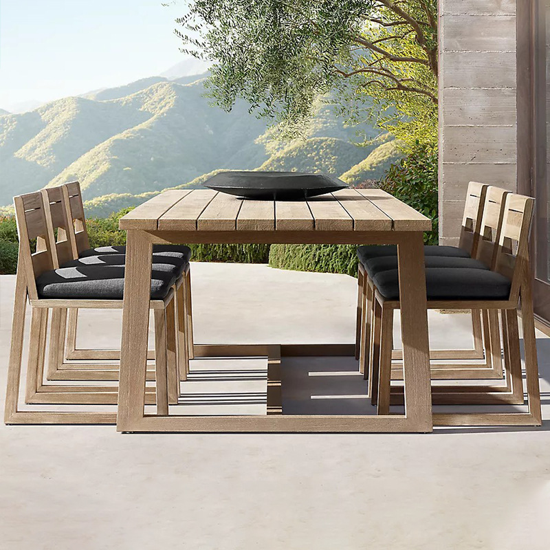 Teca al aire libre mesa y silla terraza al aire libre jardín apenado mesa de madera maciza y silla Villa patio antiséptico madera mesa de comedor y silla