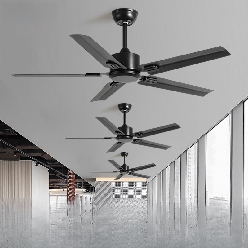 Strong Wind Silent Industrial Style Black Retro Copper Remote Control Ceiling Fan Restaurant Living Room Home Commercial Lightless Electric Fan