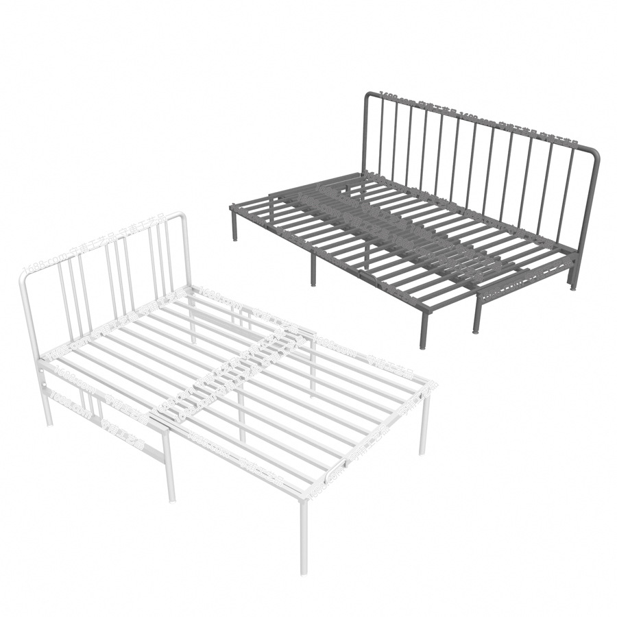 Pull-out iron sofa bed frame without armrest and backrest, placed against the wall on the left and right sides, detachable