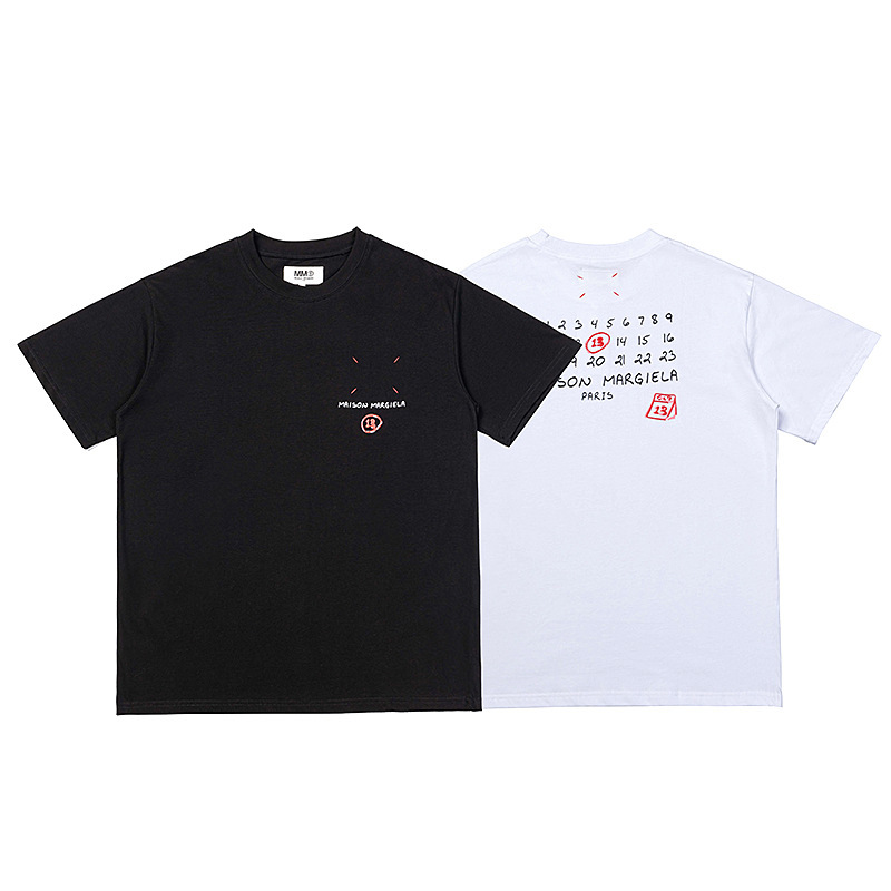 Margiela Short-Sleeve T-Shirt with Letter and Number Print, Unisex, Trendy Crew Neck, Couple Style